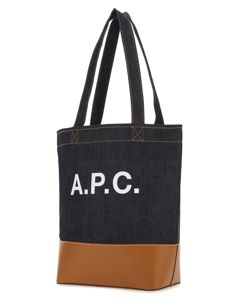 A.P.C. Men's Two-Tone Denim And Leather Axelle Shopping Bag Caramel Borse A Mano Black