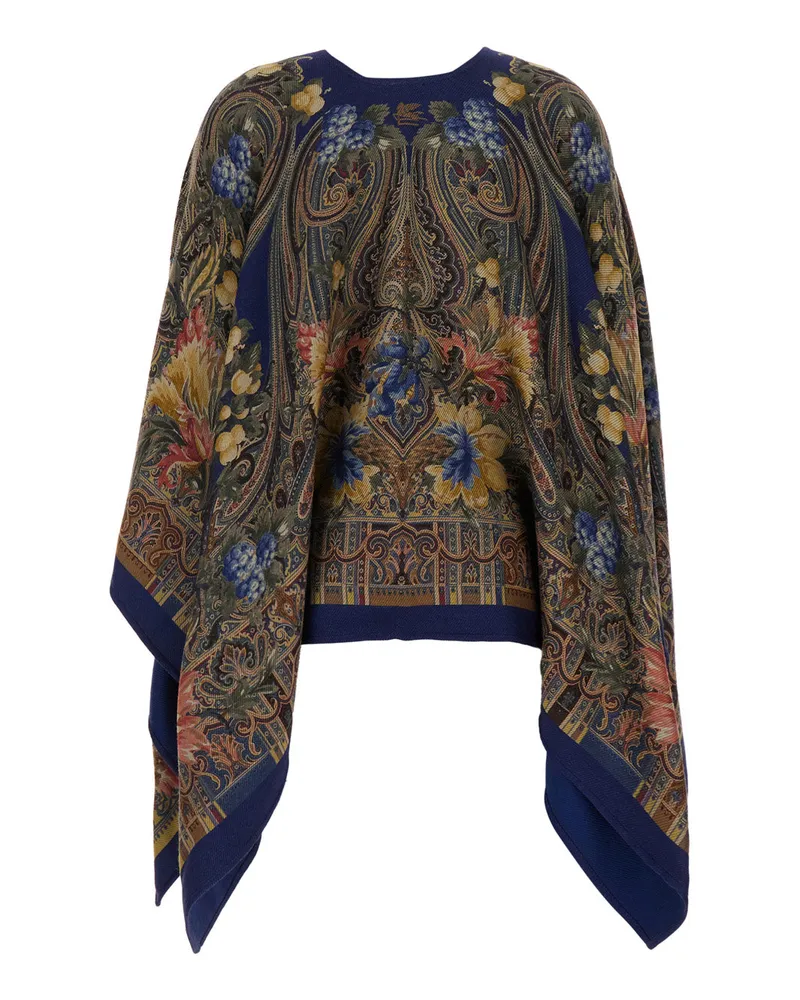 Etro Wool-Blend Floral Cape — Multicolor Multicolor