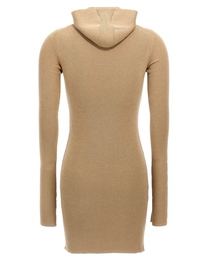 Fendi Ribbed Wool-Silk Hooded Dress — Beige Beige
