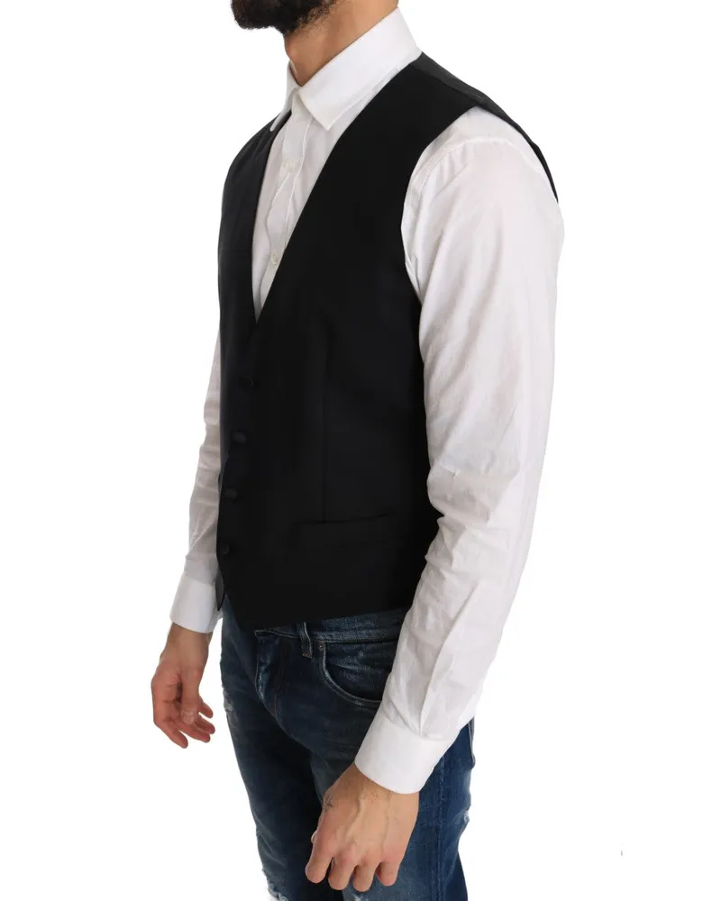 Dolce & Gabbana Men's Black Wool Silk Vest Clothing Black