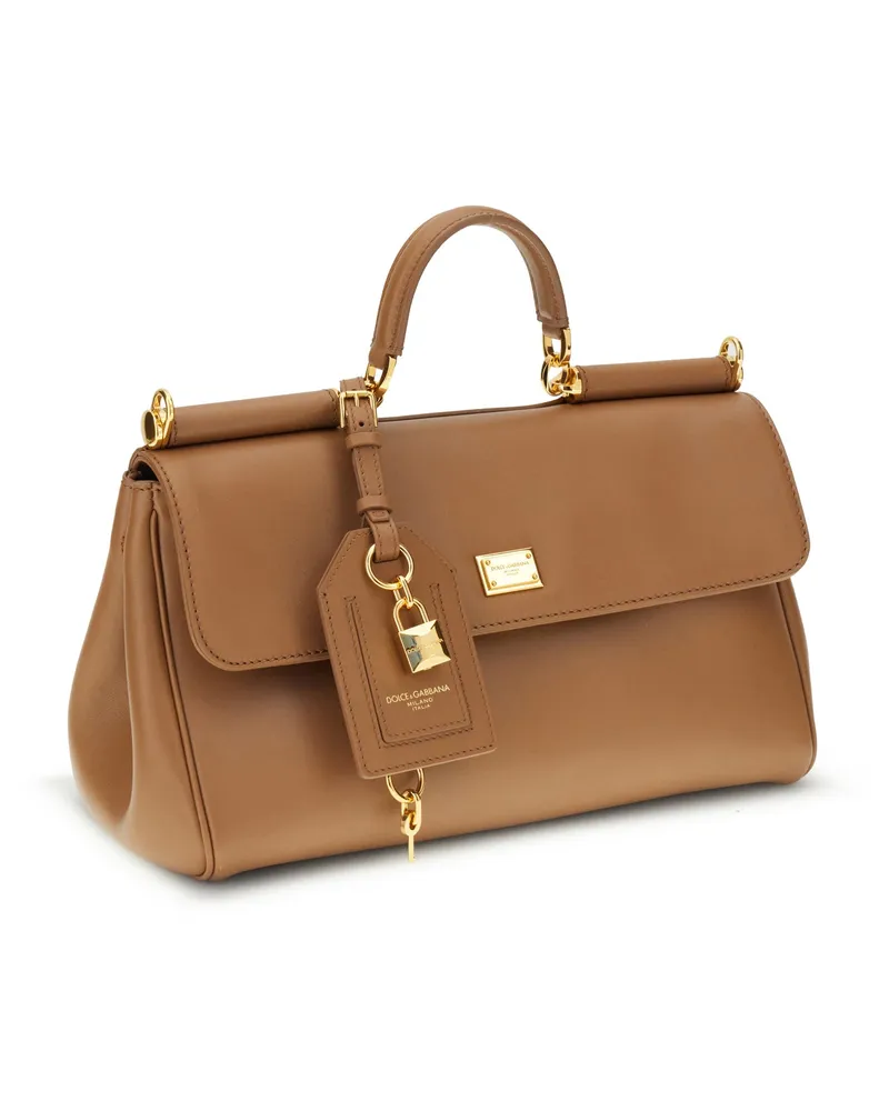 Dolce & Gabbana Women's My Sicily Handbag Caramello Calf Suede; Pvc Shoulder Bags Beige