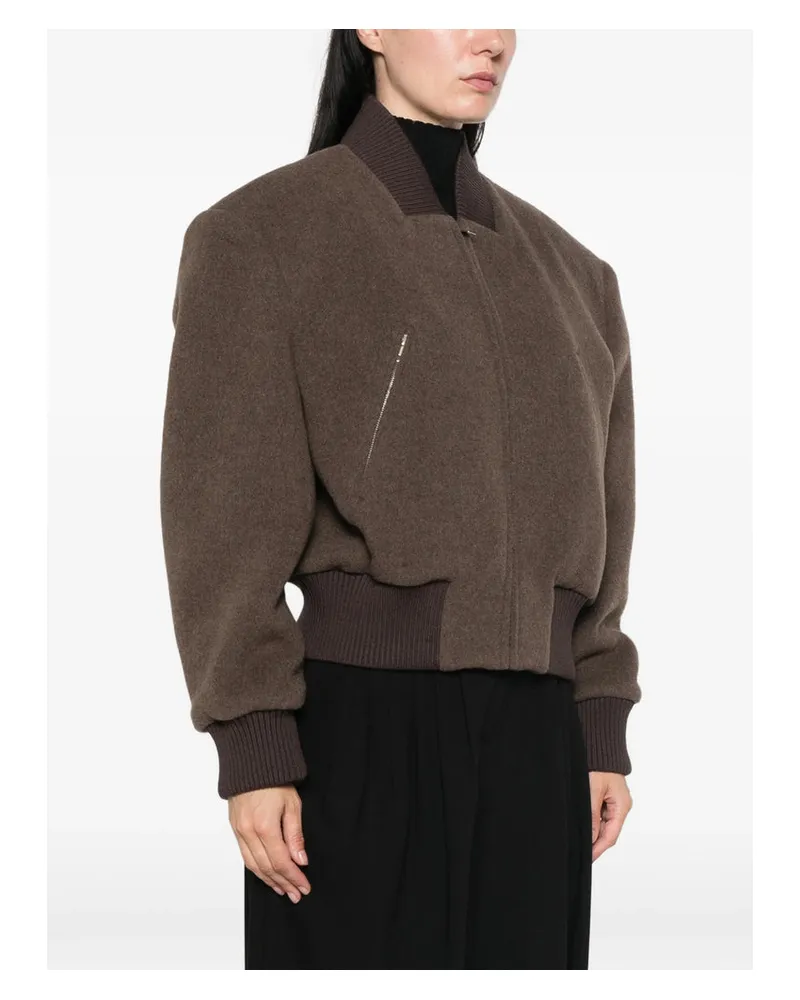 Seafarer Wool-Cashmere Blend Bomber Jacket — Brown 