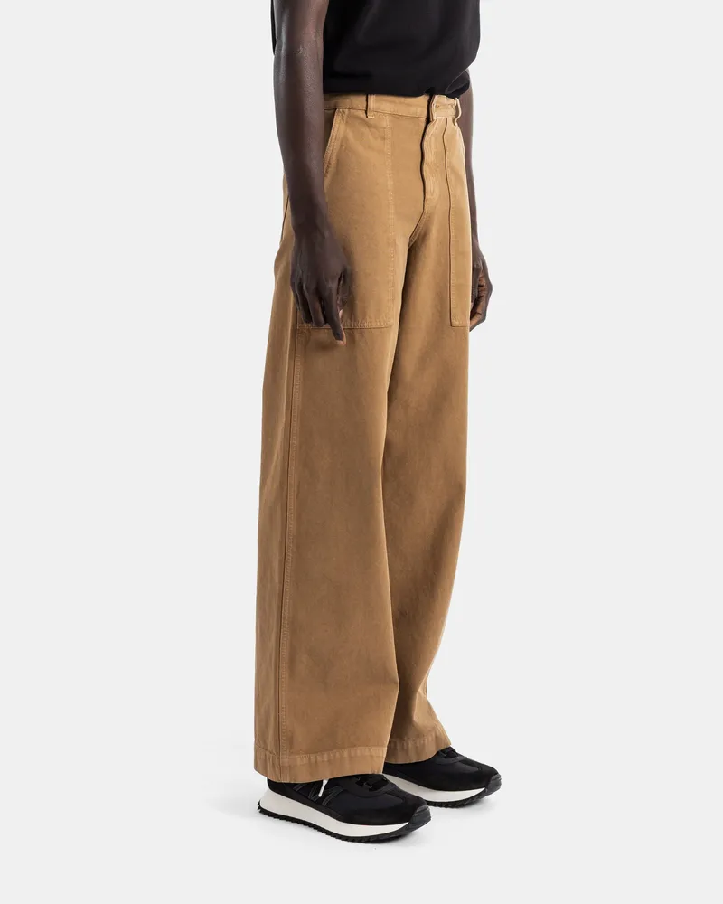 Moncler Women's Camel Cotton Wide-Leg Trousers Patch Pockets Leather Logo Brown Brown