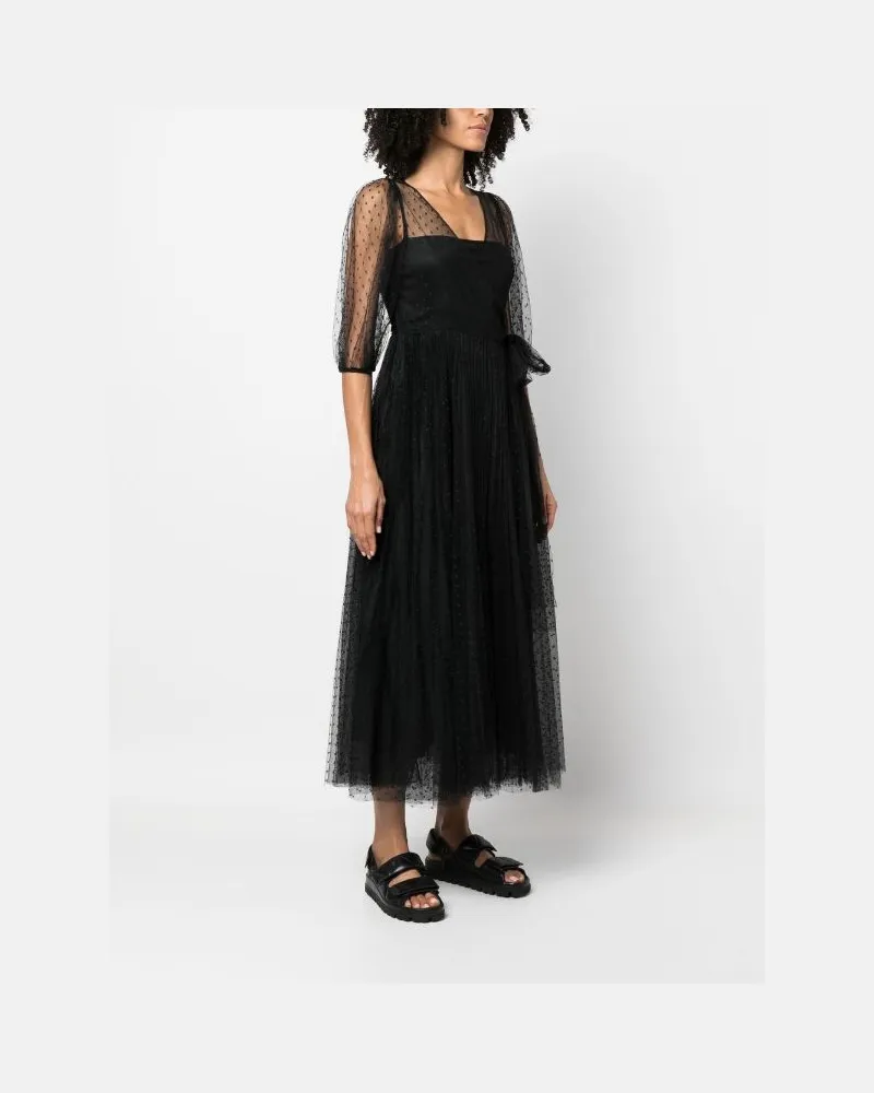 RED Valentino Women's Short-Sleeved Tulle Midi Dress Ss23 W Black