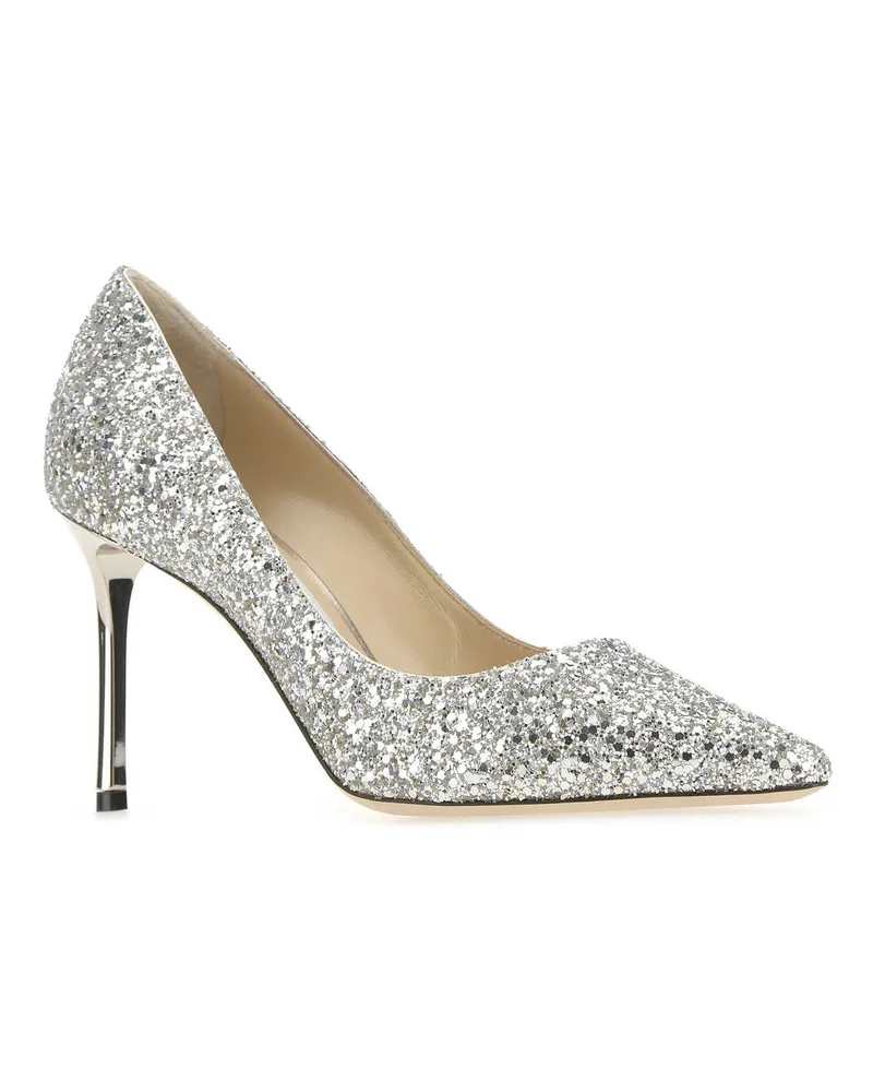 Jimmy Choo Women's Embellished Leather Roma 85 Pumps Champagne Scarpe Con Tacco High Heel Shoes Silver