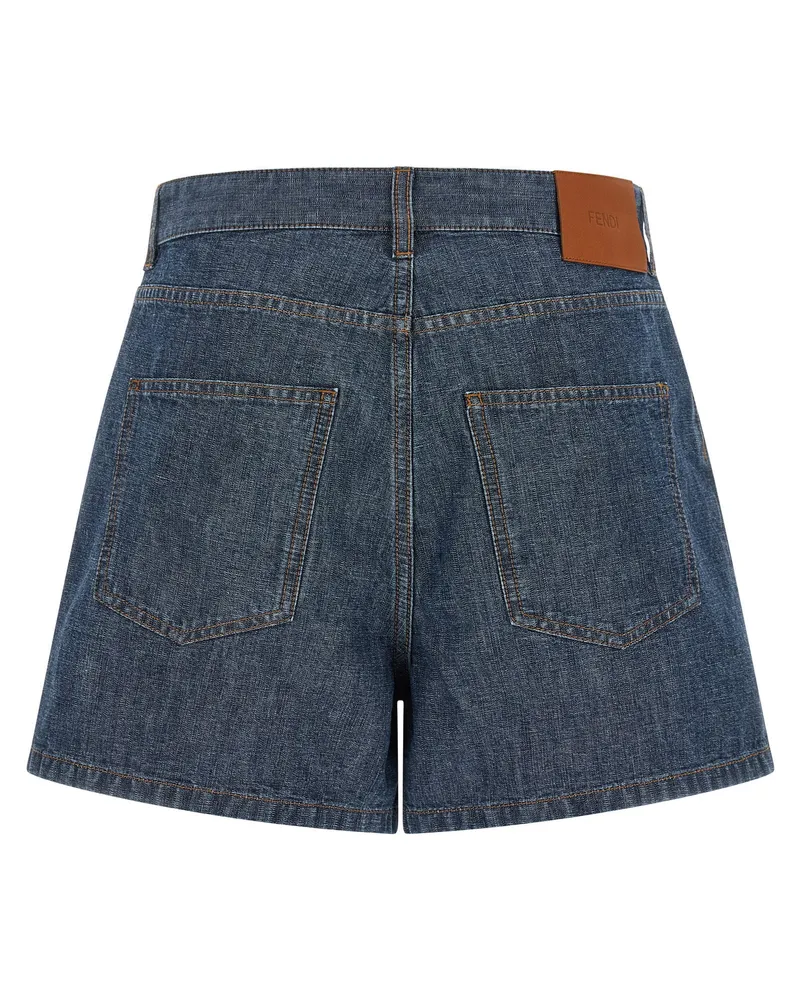 Fendi High-Waisted Cotton Denim Shorts — Blue Blue