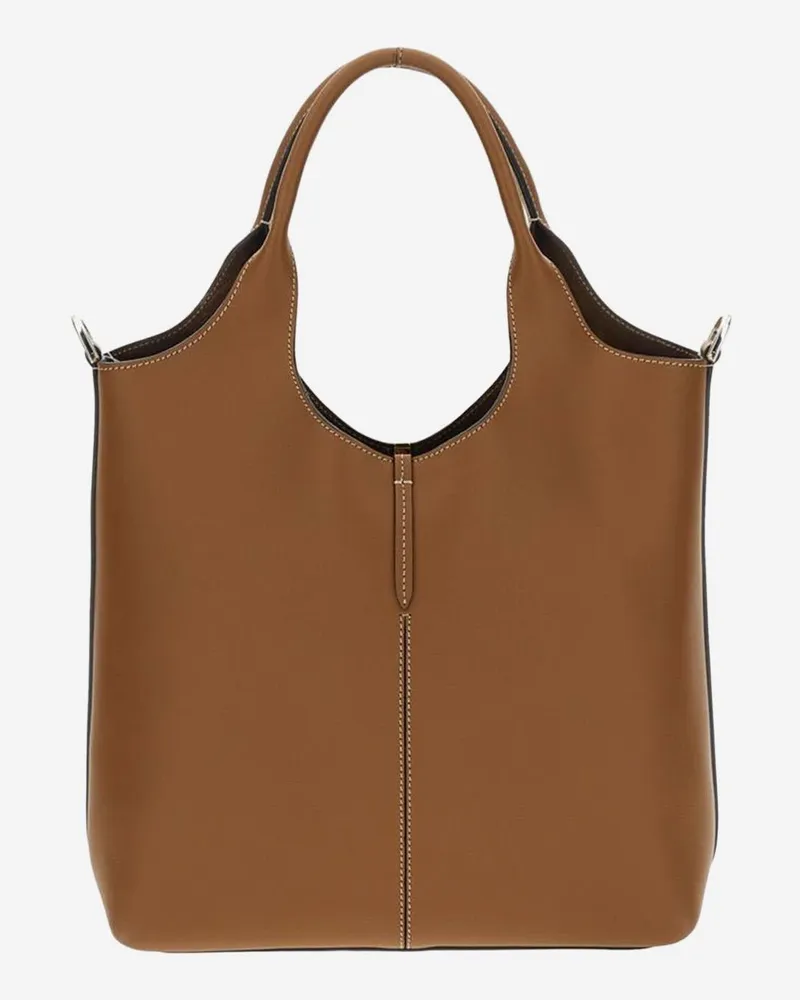 TOD'S Women's Leather Shopping Bag Brown Calfskin Shoulder Brown