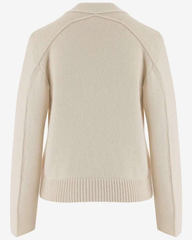 Bottega Veneta Women Cardigan Stretch Wool-Blend Ivory Sweater Ivory