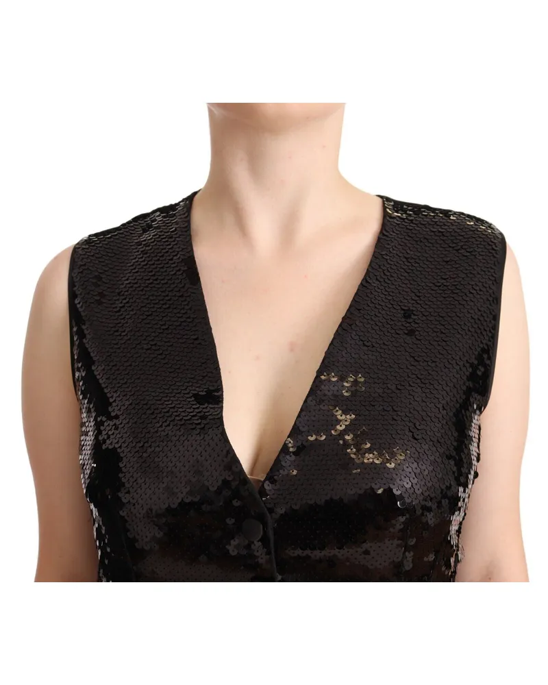 Dolce & Gabbana Women's Black Sequin V-Neck Sleeveless Vest Tank Top Polyester Black