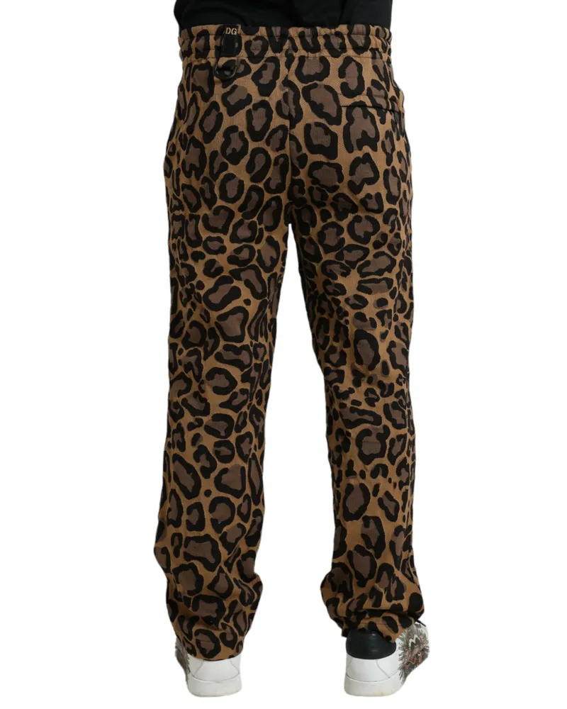 Dolce & Gabbana Men's Brown Leopard Print Polyester Jogger Pants Cotton Nylon Brown