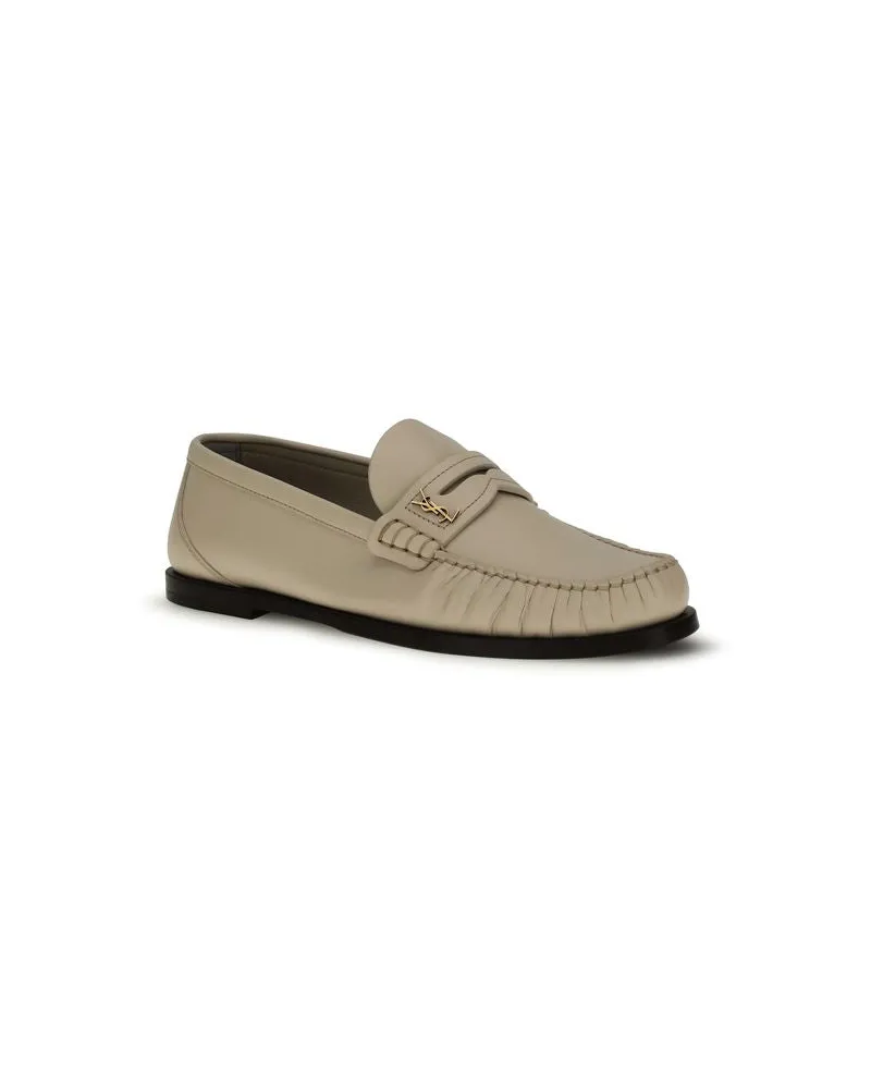Saint Laurent Women's Beige Calf Leather Bos Taurus Slip-On Loafers Beige