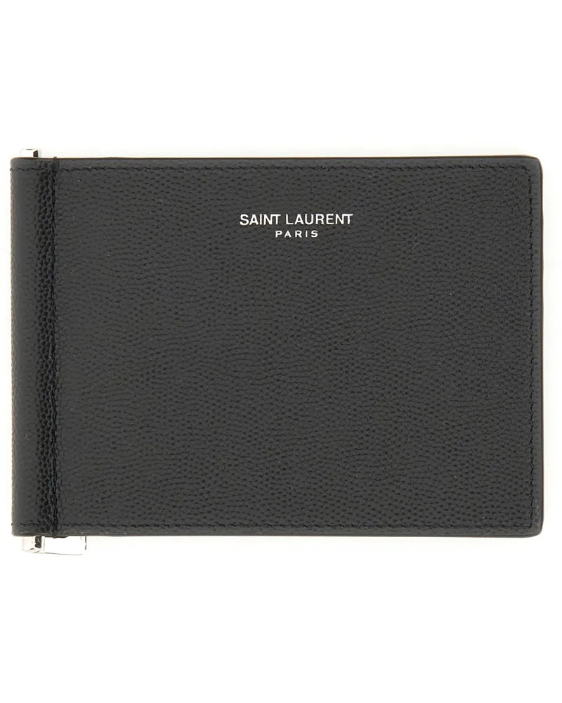 Saint Laurent Will Clip Card Case — Black Black