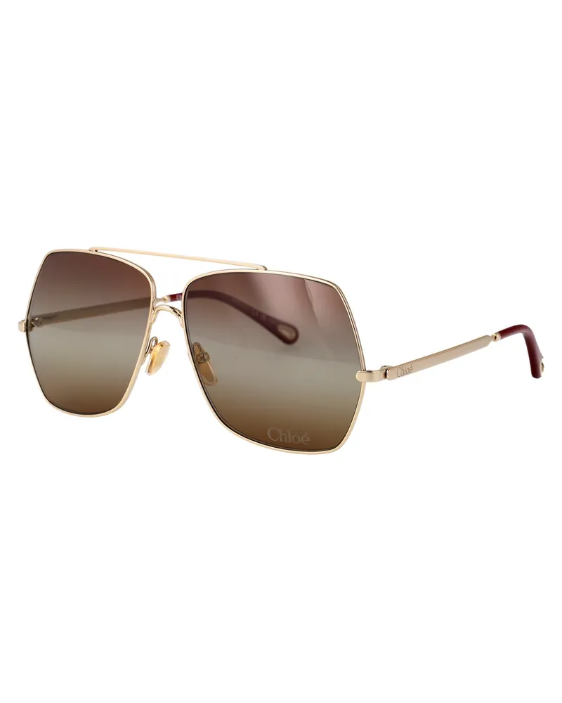 Chloé CH0278S Metal Square Frame Sunglasses — Gold Gold