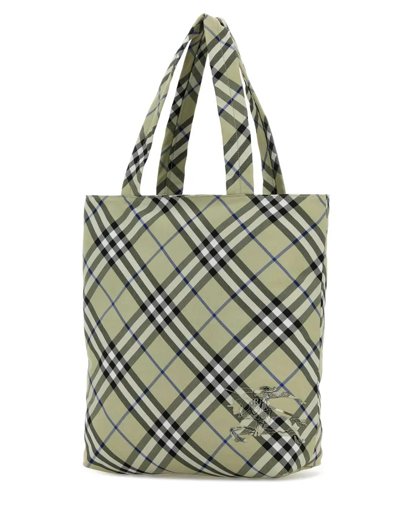 Burberry Men's Embroidered Canvas Check Shopping Bag Lichen Borse A Mano Beige