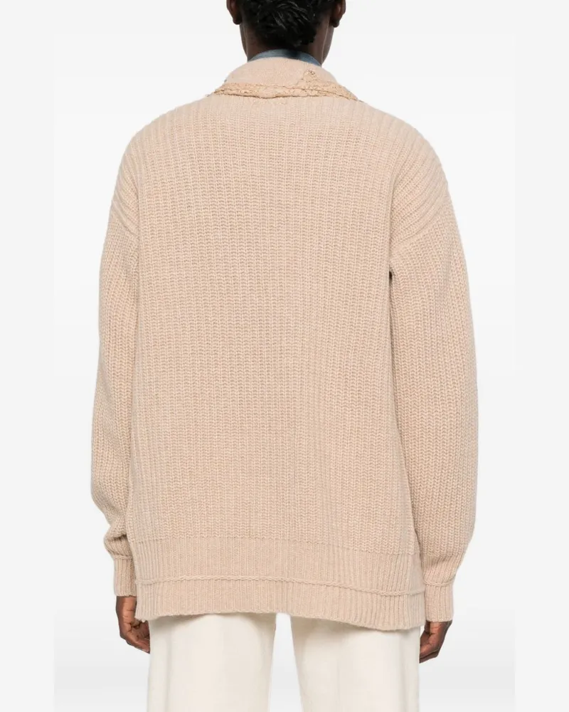 Ermanno Scervino Lace-Trimmed Knit Cardigan — Cream Cream