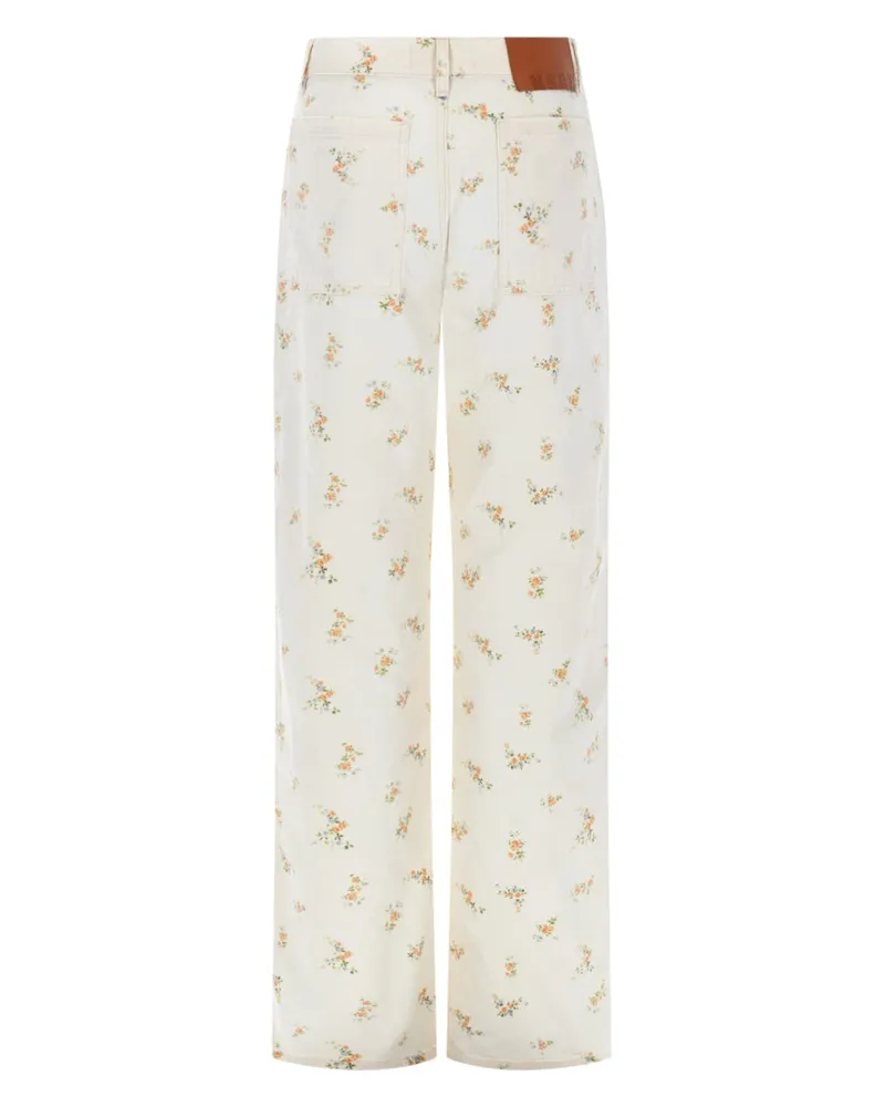 MSGM Floral Motif Cotton Trousers — White White