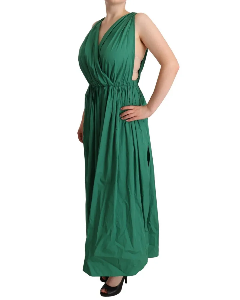 Dolce & Gabbana Women's Green Cotton Sleeveless V-Neck Dress Green