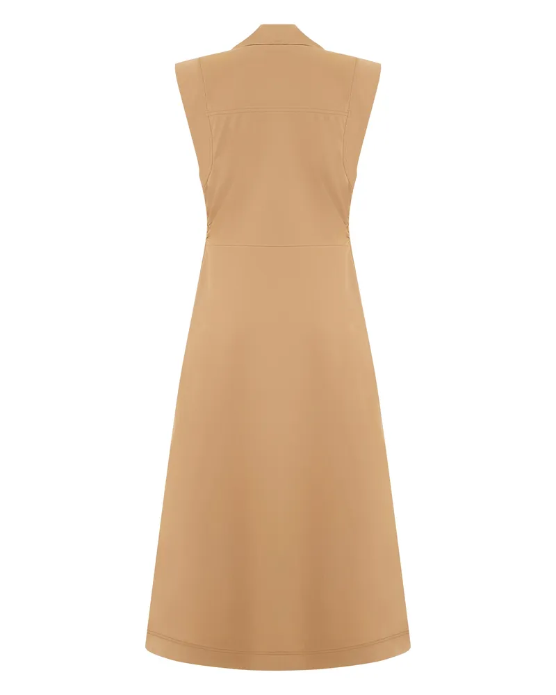 Veronica Beard Women's Midi Dress Cotton-Blend Khaki Viscose Beige