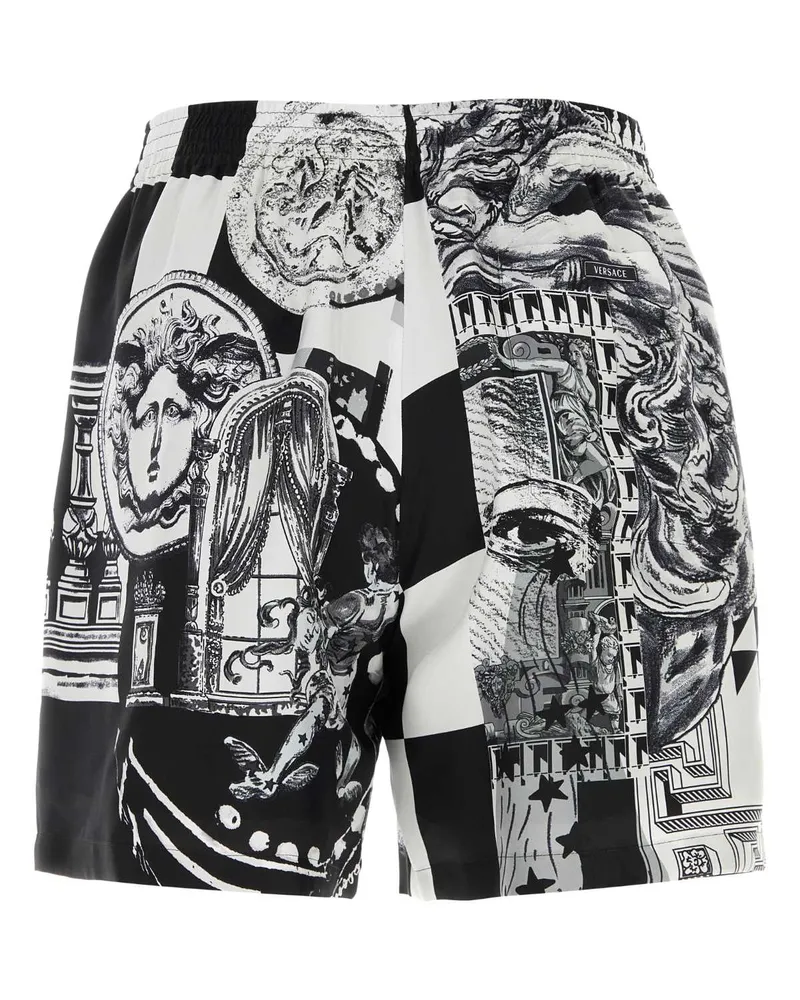Versace Men's Shorts Silk Twill Print Medusa Collage Blackwhite Black
