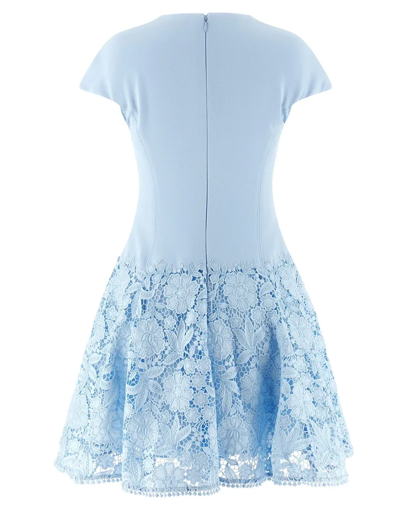Self-Portrait Crepe and Lace Dress — Blue Blue