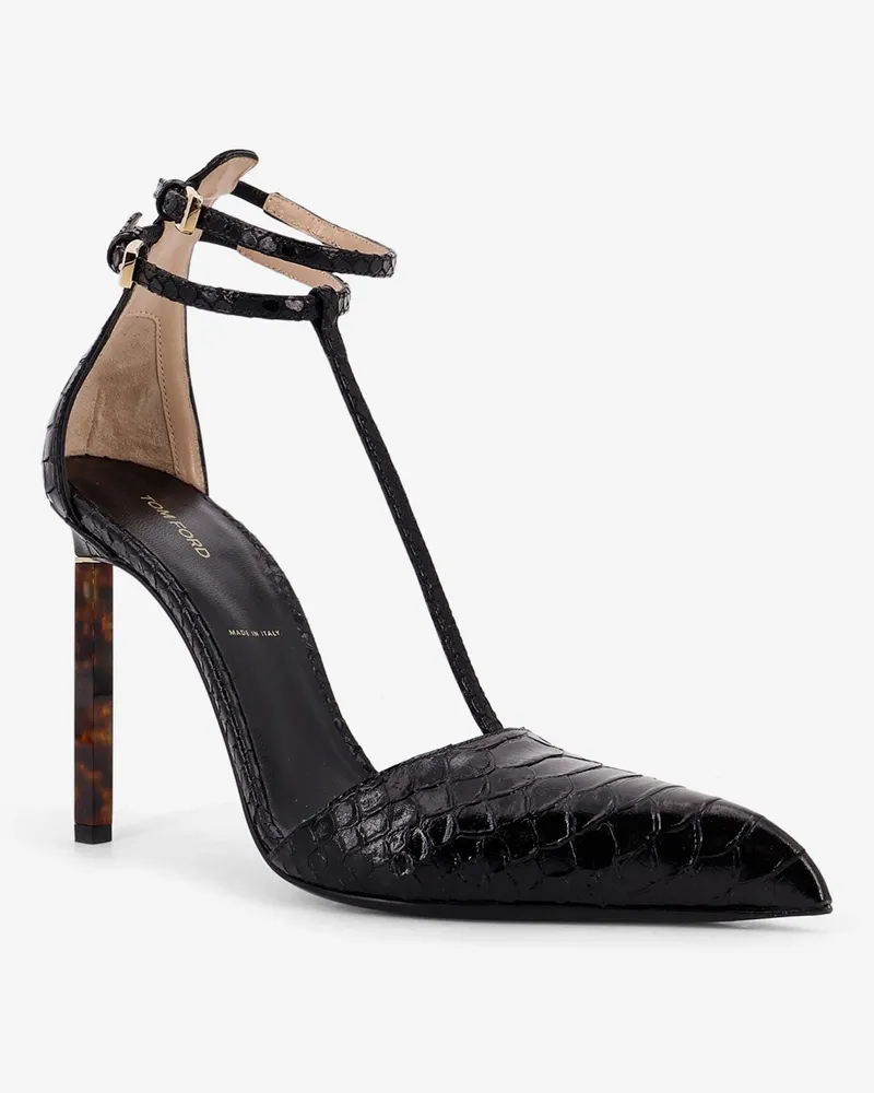 Tom Ford Women's Python-Effect Leather Pumps Black High Heel Shoes Black
