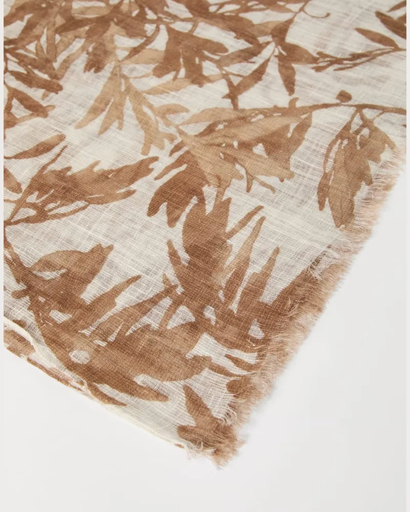 Brunello Cucinelli Womens Light Brown Linen Scarf Silver Accessories & Slg Silver