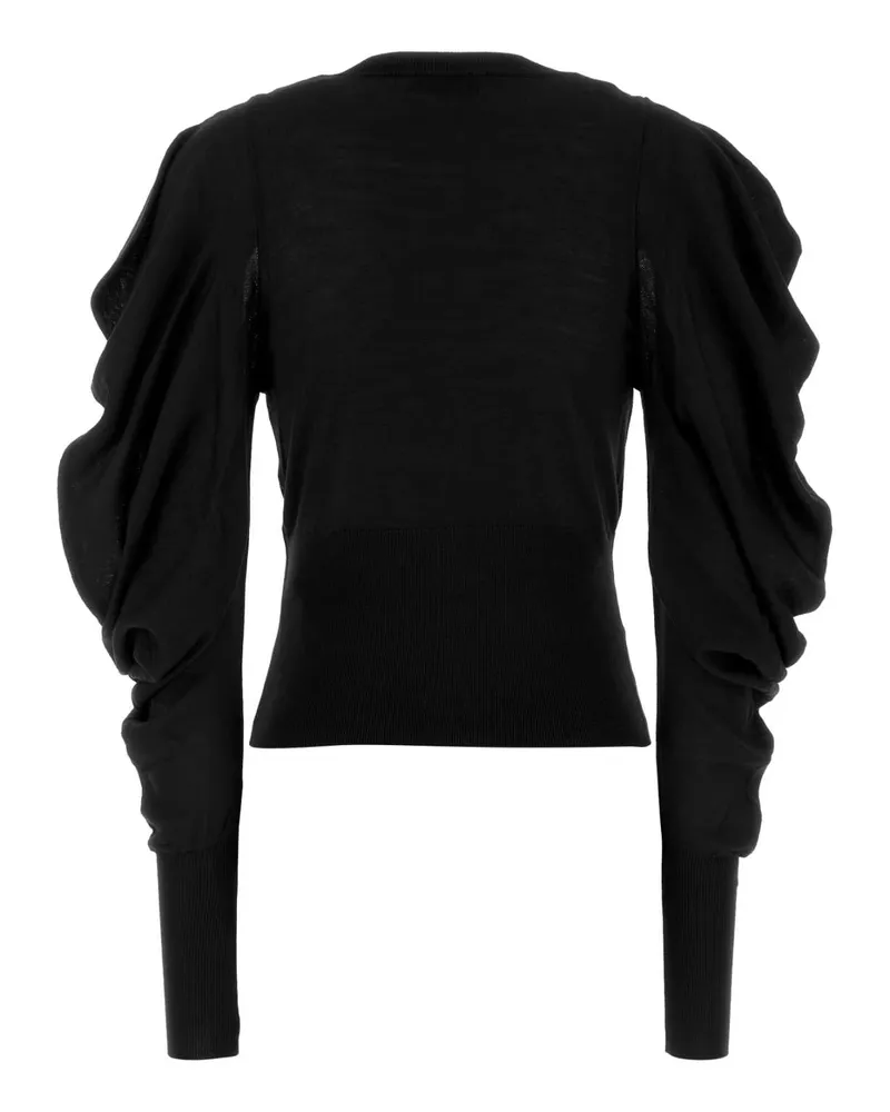 Blumarine Puff-Sleeve Virgin Wool Cardigan — Black Black