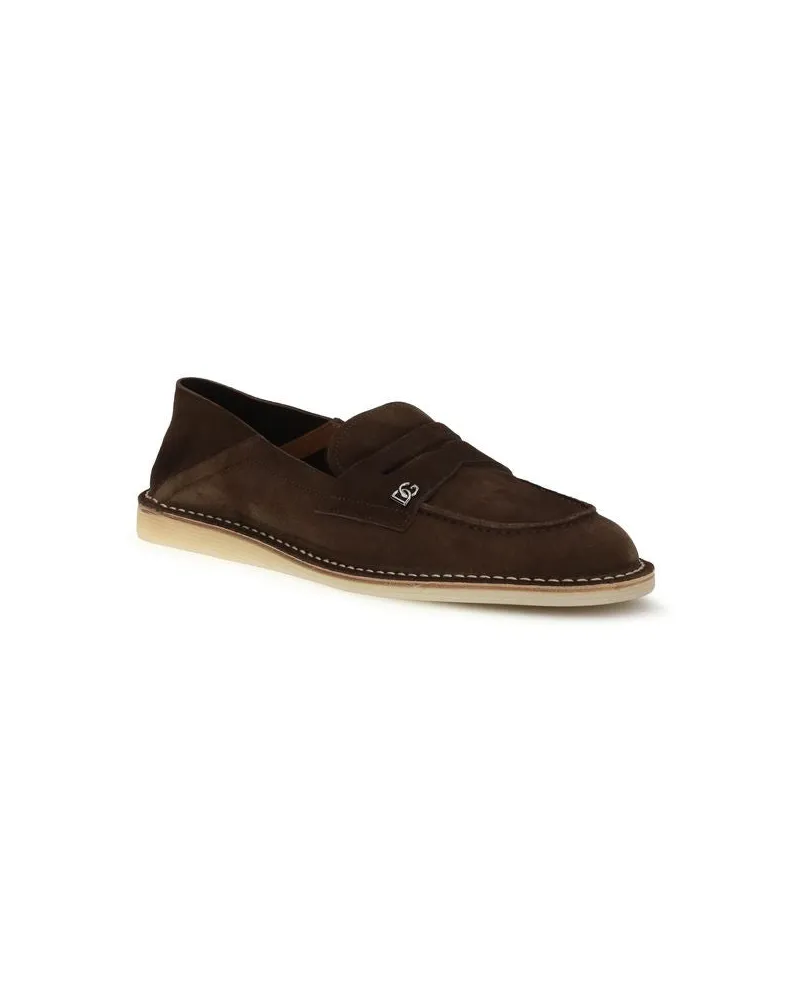 Dolce & Gabbana Men's Brown Calf Leather Bos Taurus Slip-On Loafers Brown
