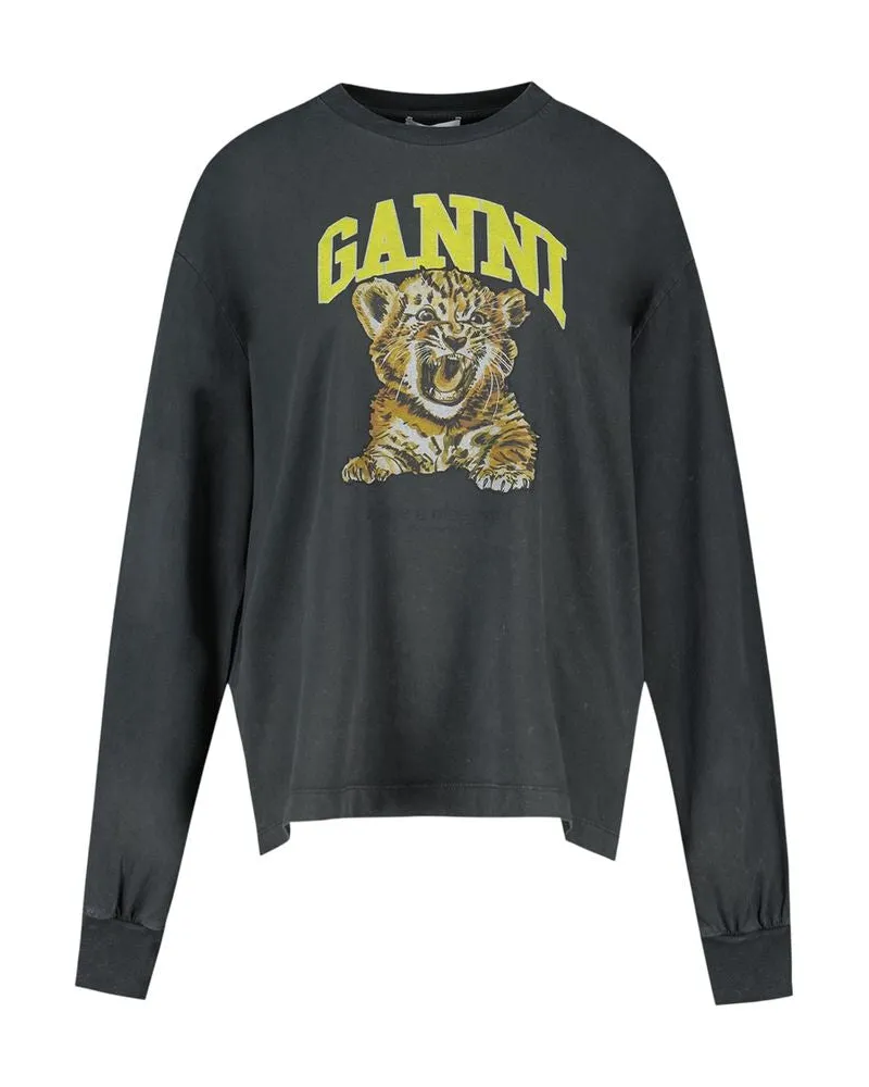 Ganni Women Future Longsleeve Tiger Sweatshirt -  Cotton Black Ready-To-Wear Sweatshirts Black