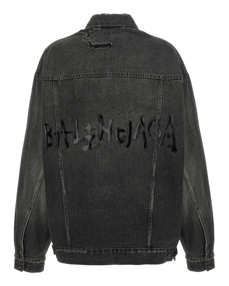 Balenciaga Used-Effect Denim Jacket — Charcoal Charcoal