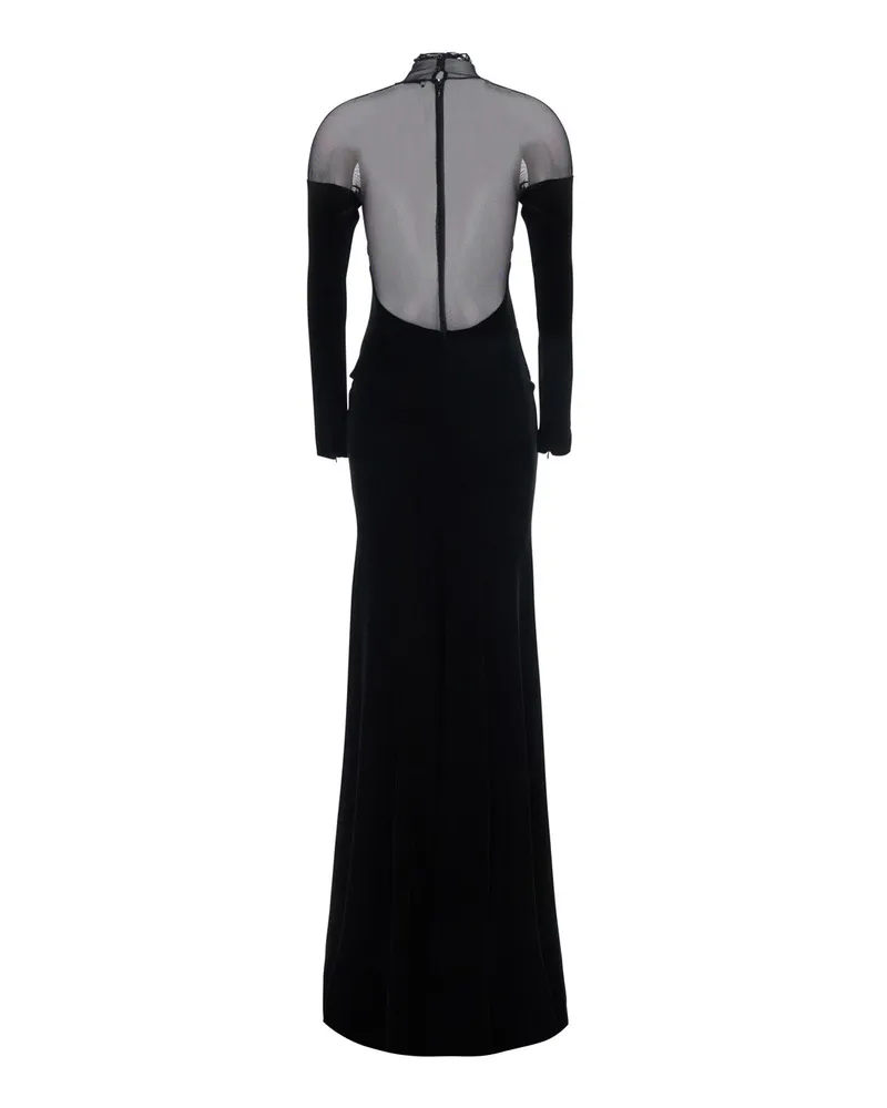 Elisabetta Franchi Velvet Long-Sleeve Dress — Black Black