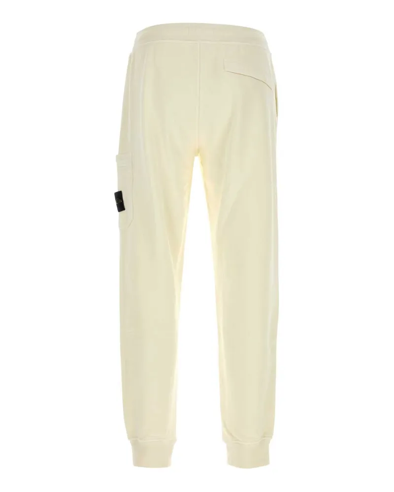 Stone Island Men's Ivory Cotton Joggers White Exterior: Pantaloni Trousers White