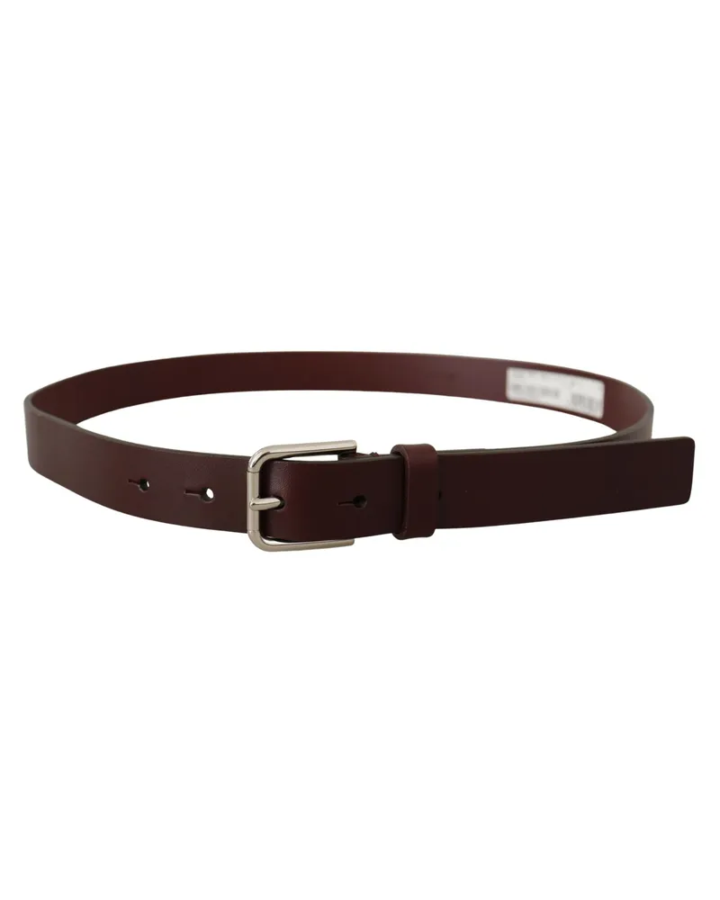 Dolce & Gabbana Men's Maroon Calf Leather Silver Tone Metal Buckle Belt Maroon