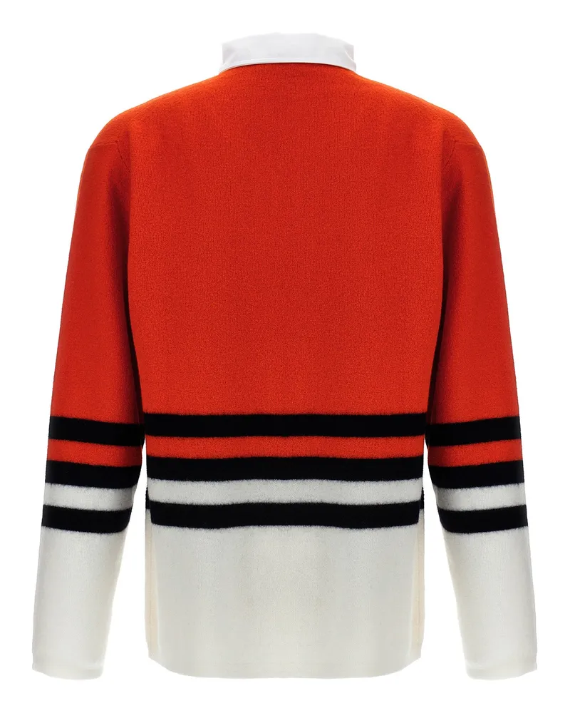 Wales Bonner Striped Wool Knit Polo Shirt — Red Red
