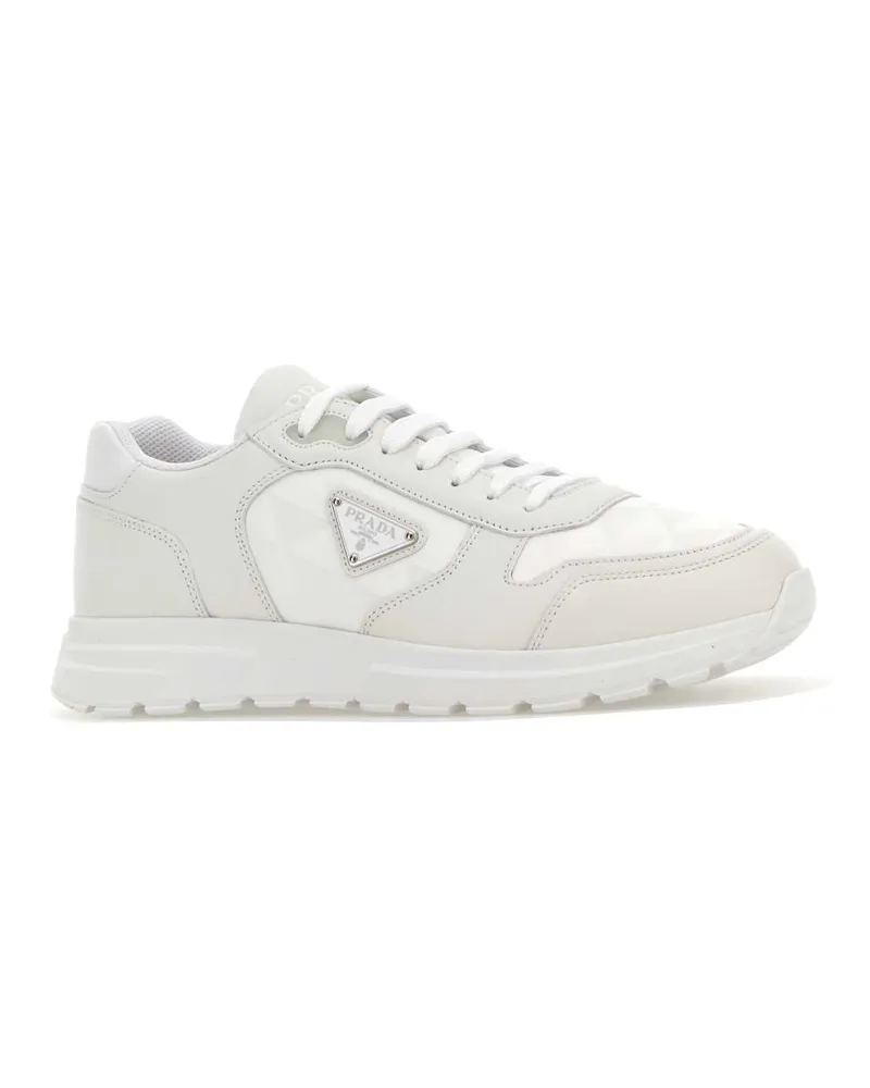 Prada Men's White Leather And Fabric Sneakers Bianco White