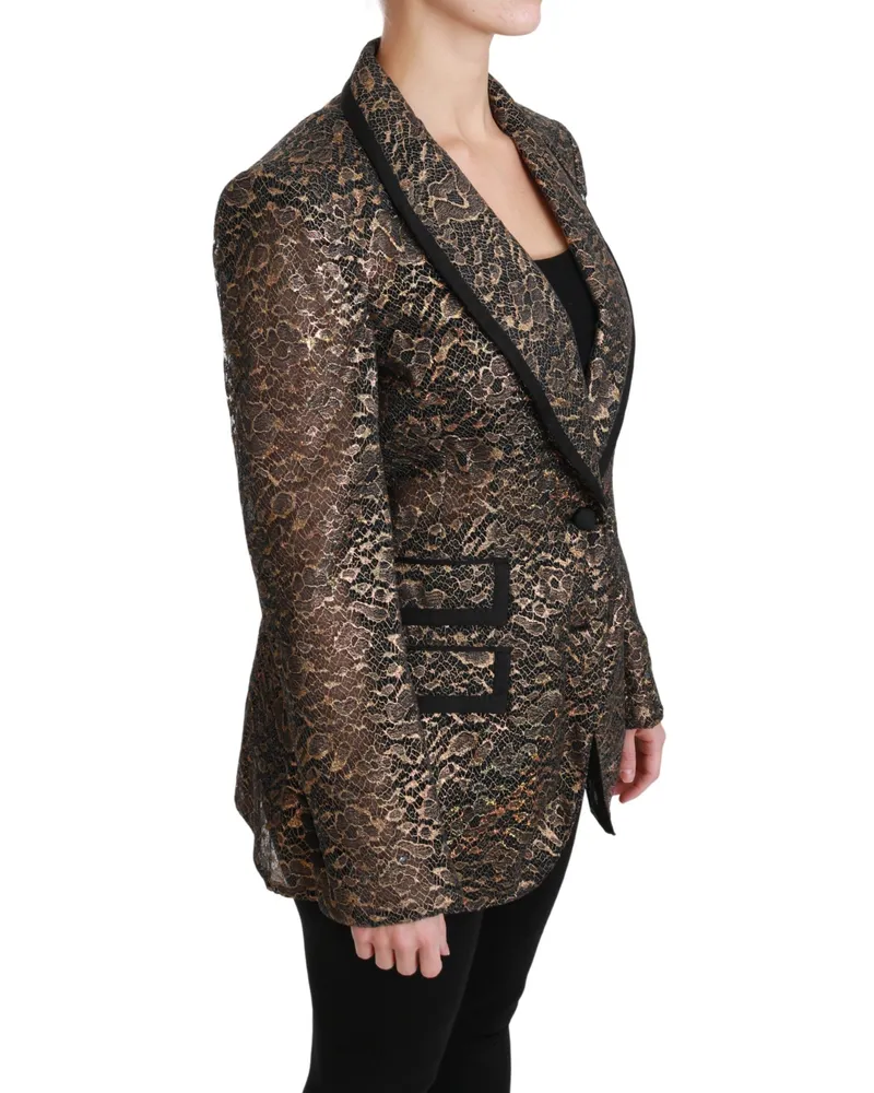 Dolce & Gabbana Women's Gold Black Lace Blazer Coat Floral Jacket Ramie Pu Polyester Silk Nylon Clothing Gold
