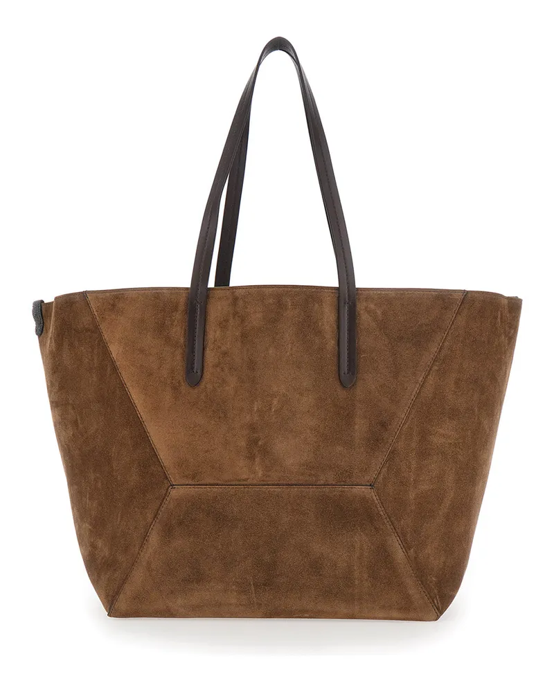 Brunello Cucinelli Women's Tote Bag Duo Brown Suede Leather Brown