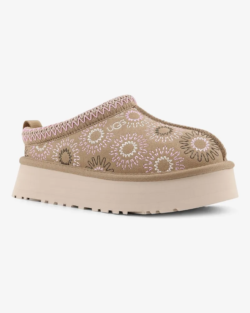 UGG Women's Suede Sandals Tazz Multicolour Embroidery Beige Beige