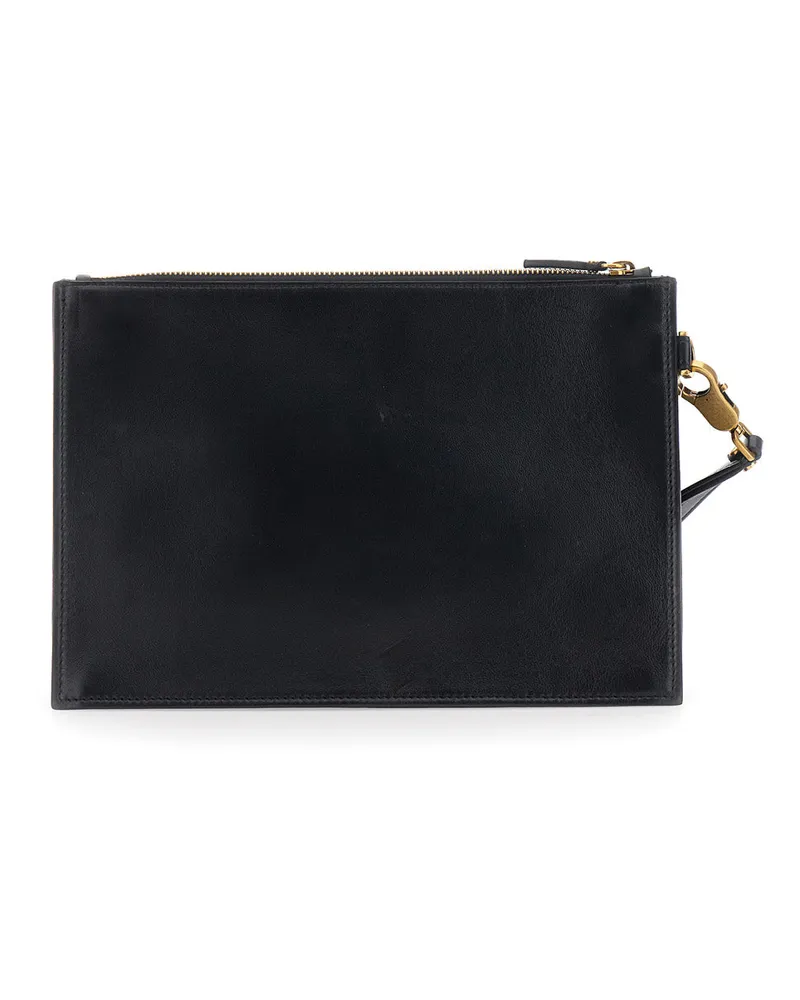 Versace Men's Leather Clutch Bag With Medusa Detail Black Lambskin Black