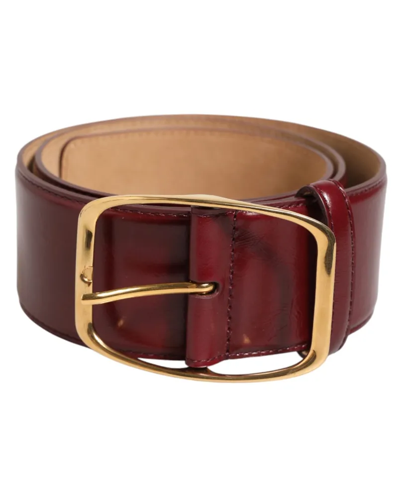 Dolce & Gabbana Burgundy Leather Gold Metal Buckle Women Belt 100lf Burgundy