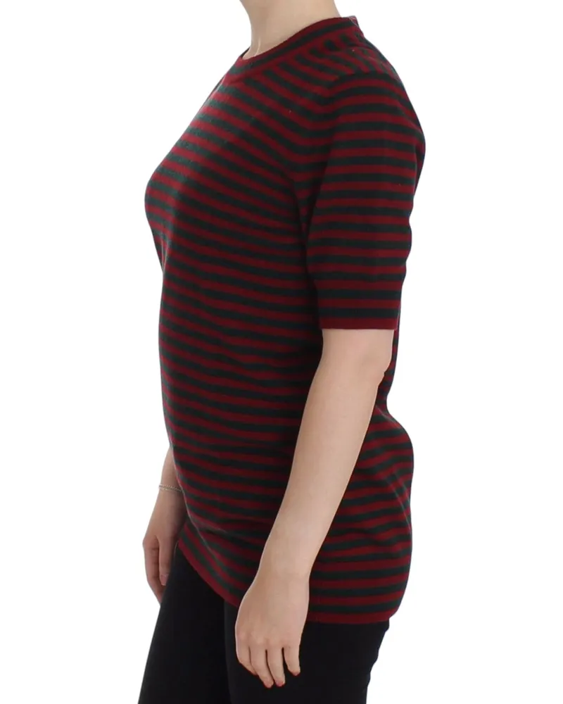 Dolce & Gabbana Women Red Gray Cashmere Short Sleeve Sweater Red