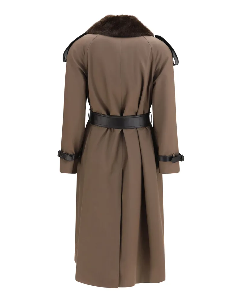Burberry Buffalo Leather Collar Trench Coat — Brown Brown