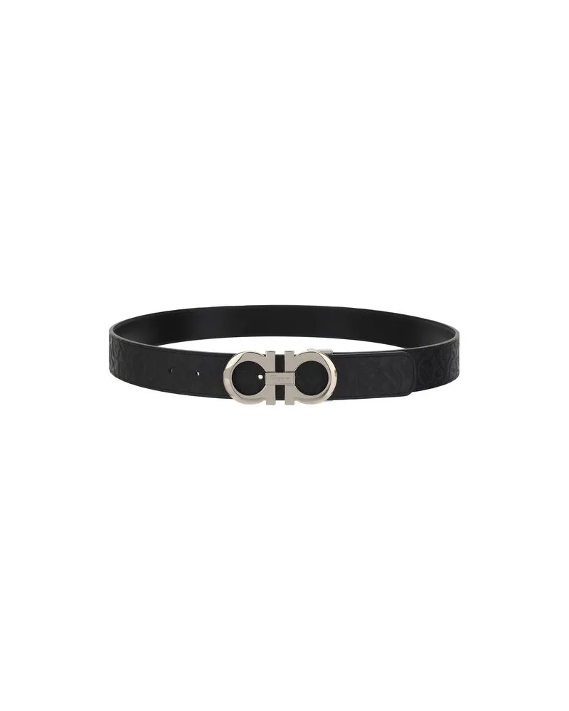 Ferragamo Men's Black Calf Leather Bos Taurus Belt Black