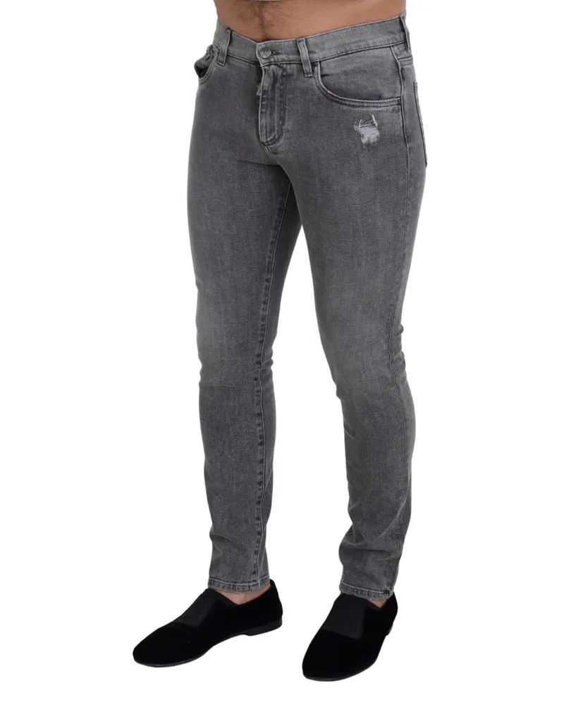 Dolce & Gabbana Men's Grey Washed Cotton Skinny Denim Jeans Gray Elastane Clothing Gray