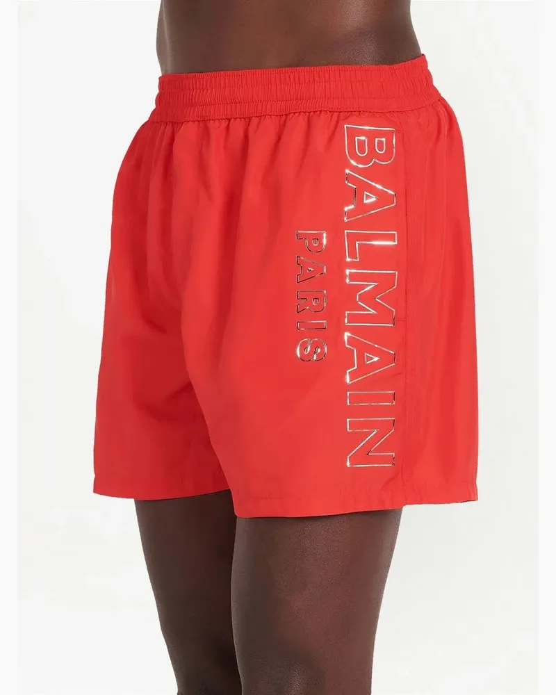 Balmain Women's Metallic-Logo Swim Shorts Ss23 M Red