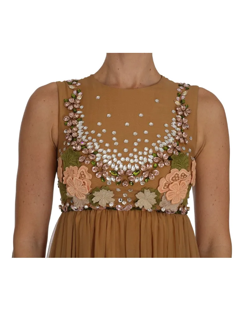 Dolce & Gabbana Women Crystal Silk Gold A-Line Gown Dress Gold