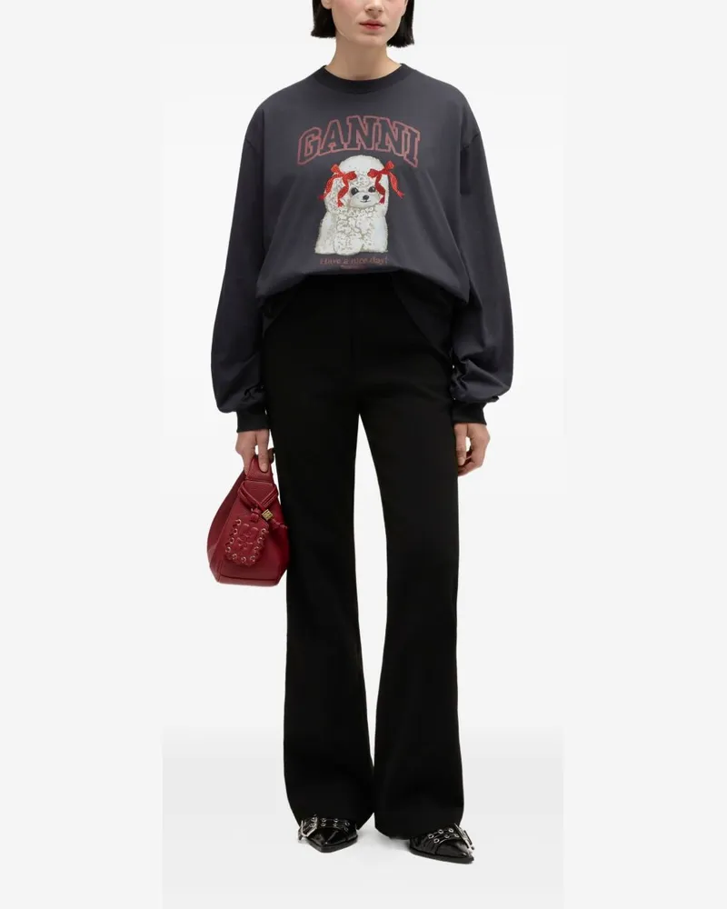 Ganni Graphic Poodle Print Sweatshirt — Black Black