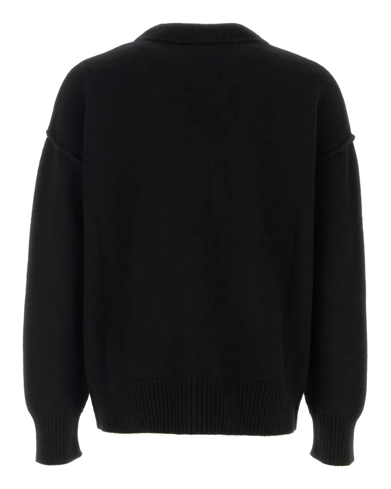 AMI Paris Men's Black Wool Cardigan Blackred Exterior: Virgin Maglieria Sweater Black