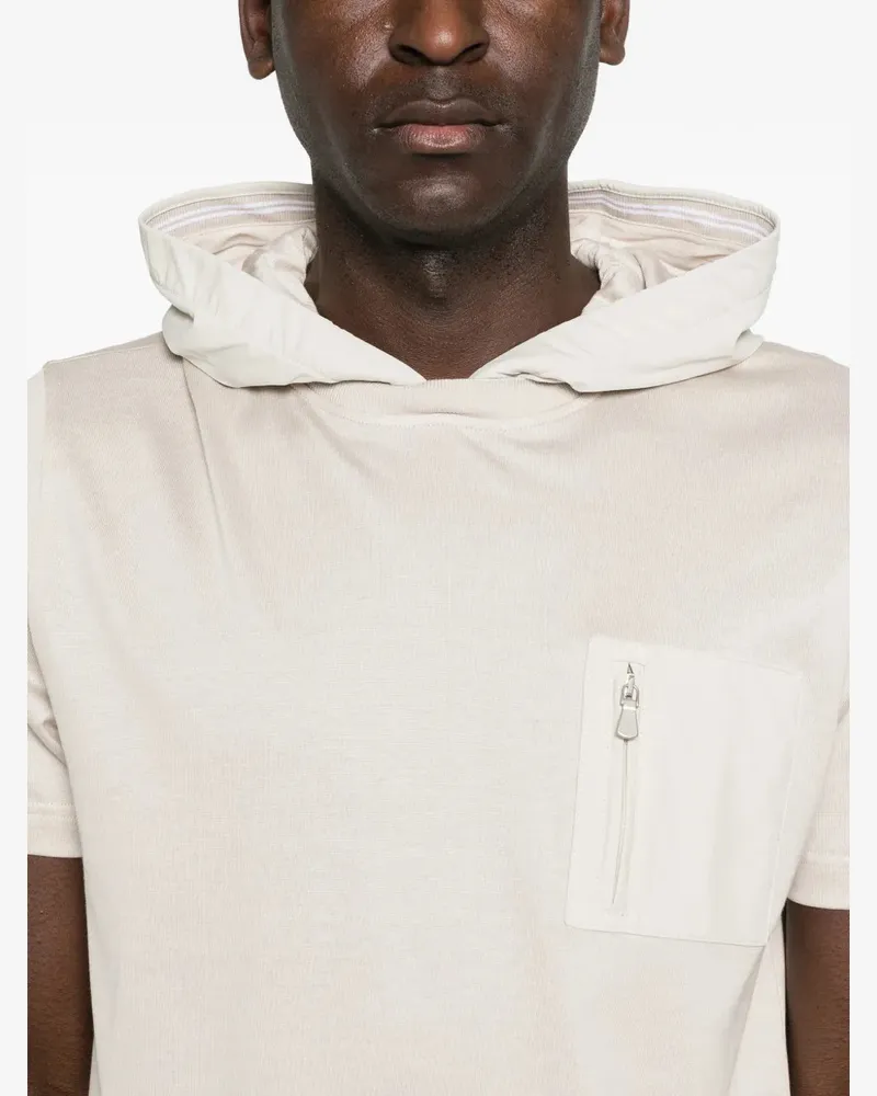 Eleventy Men's Hooded Zip-Pocket T-Shirt Ss26 Taupe