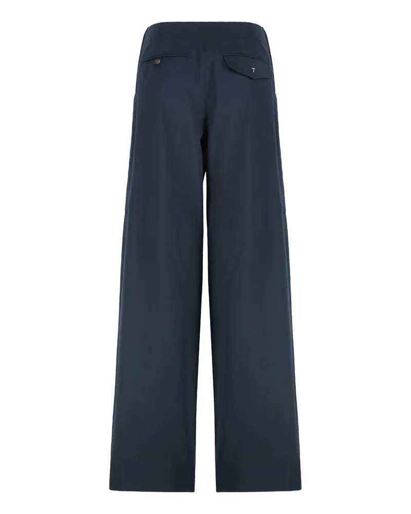 TOD'S Women's Trousers Poplin Cotton Blue Wide-Leg Blue